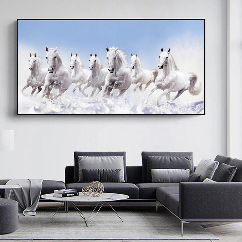 7 White Running Horses Canvas Painting Animal Posters and Prints Wall Art Picture 7 White Running Horses Canvas Painting Animal Posters and Prints Wall Art Picture